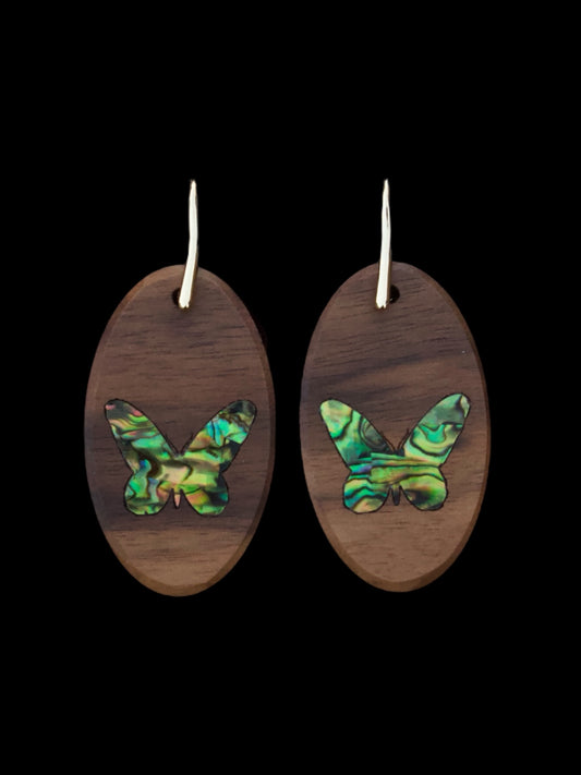 ABALONE GREEN BUTTERFLY EARRINGS | WALNUT